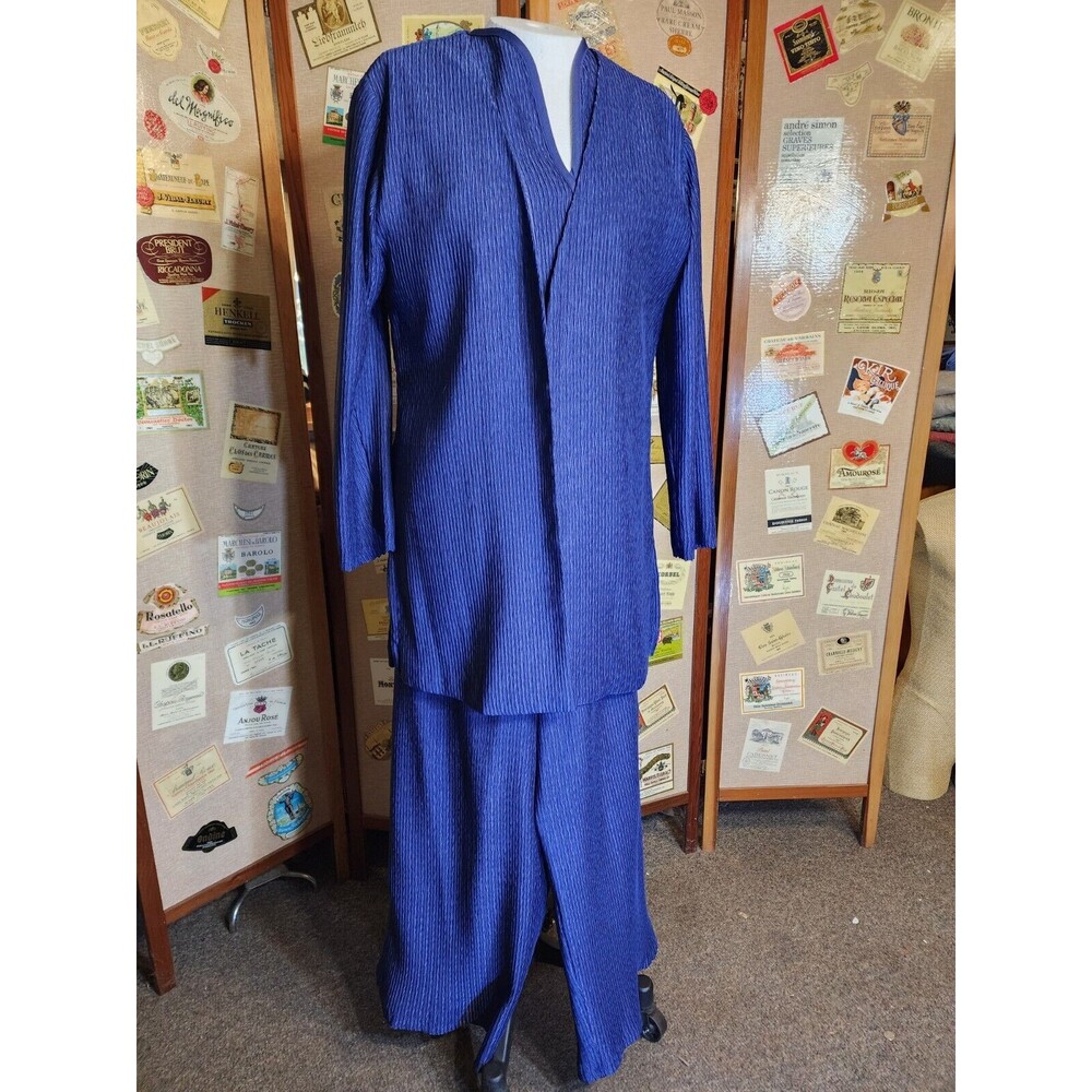 ZONDA NELLIS 3 Pc Set Jacket Pants Top Wide Leg Polyester Vtg Navy Blue Sz M